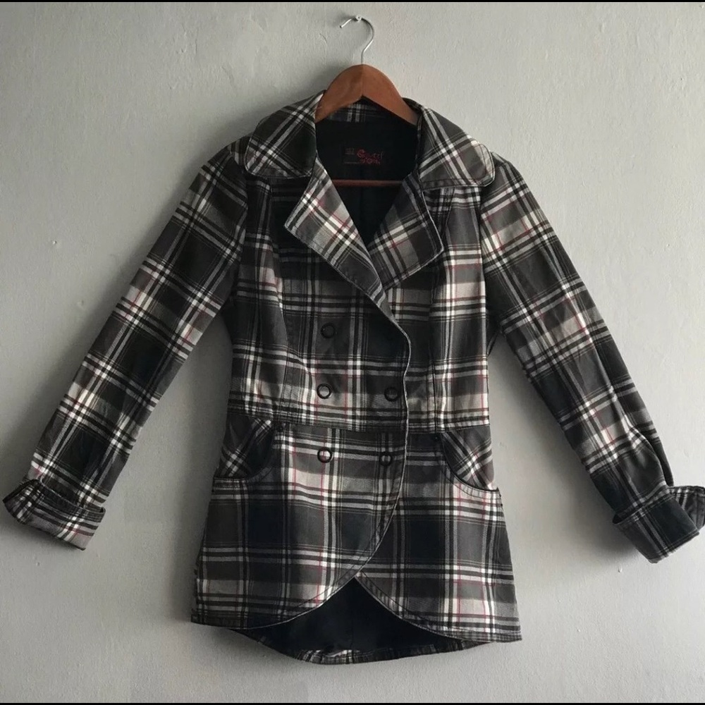 TRF Fitted Grey Plaid Coat